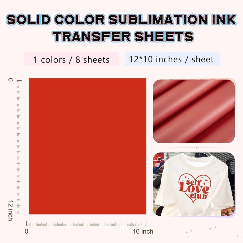 HTVSTD Red Sublimation Ink Transfer Sheets 8 Sheets 12'' x 10''Cherry Red Sublimation Paper Transfer Sheets for Mugs Tumblers DIY Transfer Paper - Image 3